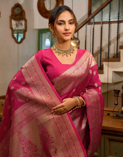 Dark Pink Silk Woven Banarasi Saree