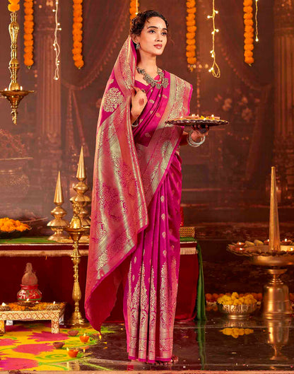 Dark Pink Silk Woven Banarasi Saree