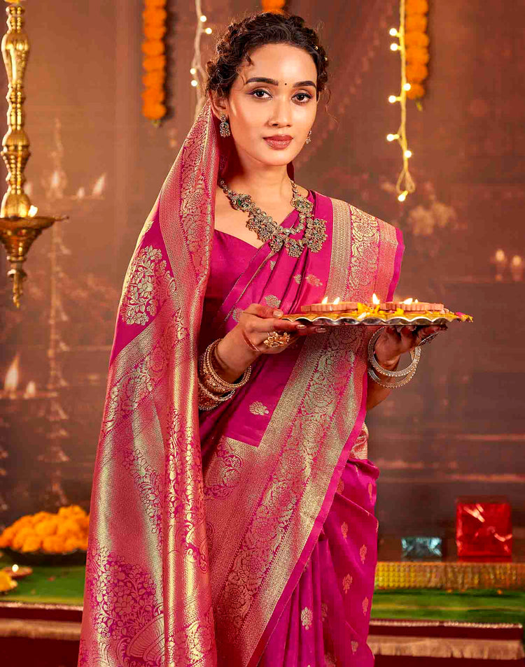 Dark Pink Silk Woven Banarasi Saree