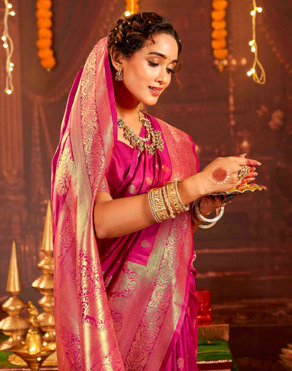Dark Pink Silk Woven Banarasi Saree