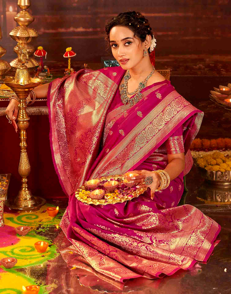Dark Pink Silk Woven Banarasi Saree