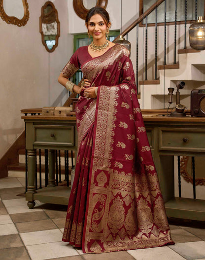Maroon Silk Woven Banarasi Saree