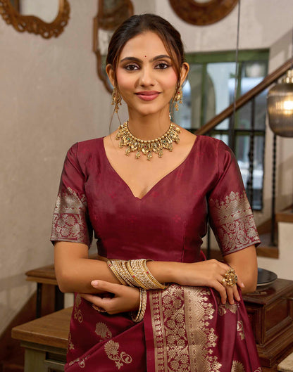 Maroon Silk Woven Banarasi Saree