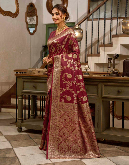 Maroon Silk Woven Banarasi Saree