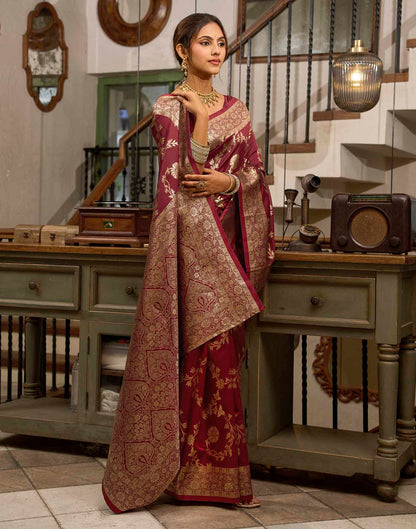 Maroon Silk Woven Banarasi Saree