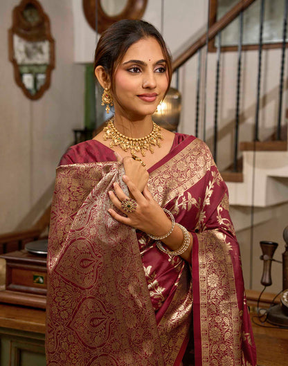 Maroon Silk Woven Banarasi Saree