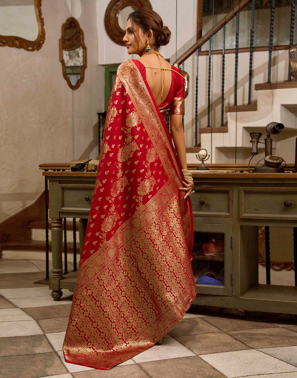 Red Silk Woven Banarasi Saree