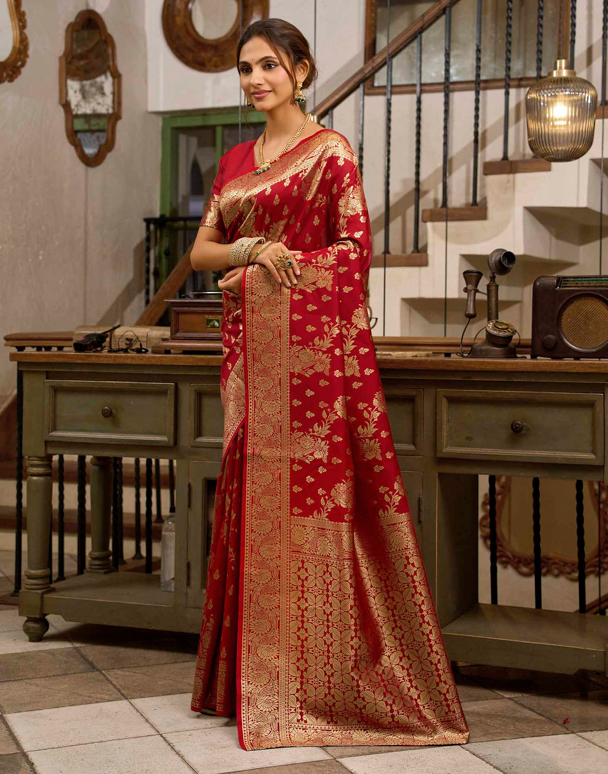 Red Silk Woven Banarasi Saree