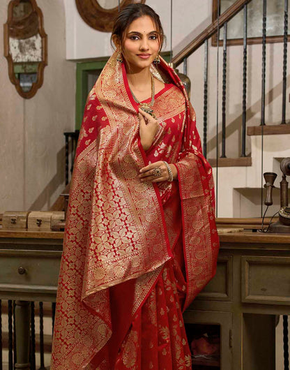 Red Silk Woven Banarasi Saree
