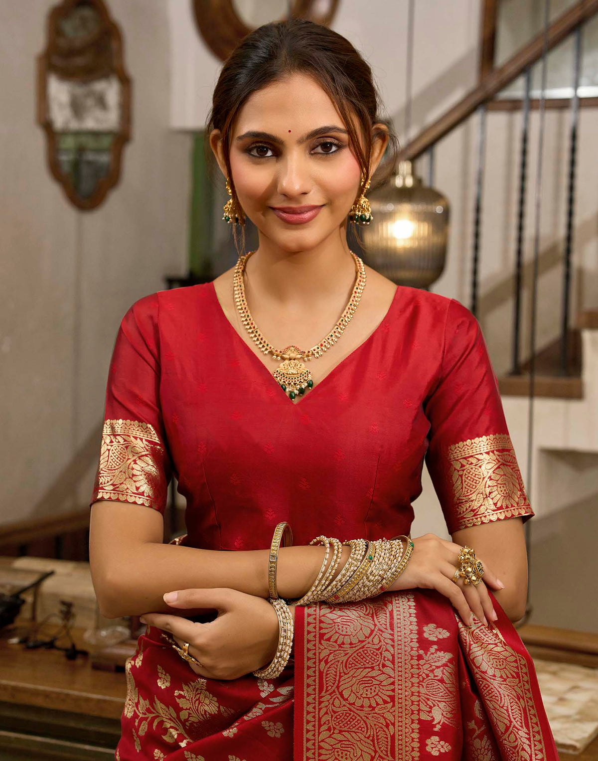 Red Silk Woven Banarasi Saree