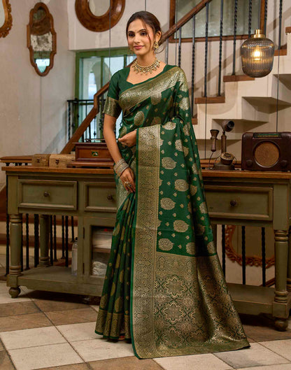 Dark Green Silk Woven Banarasi Saree