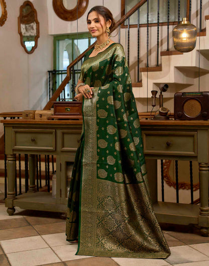 Dark Green Silk Woven Banarasi Saree