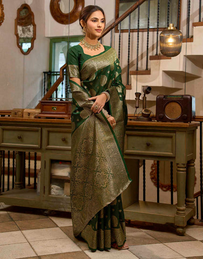 Dark Green Silk Woven Banarasi Saree