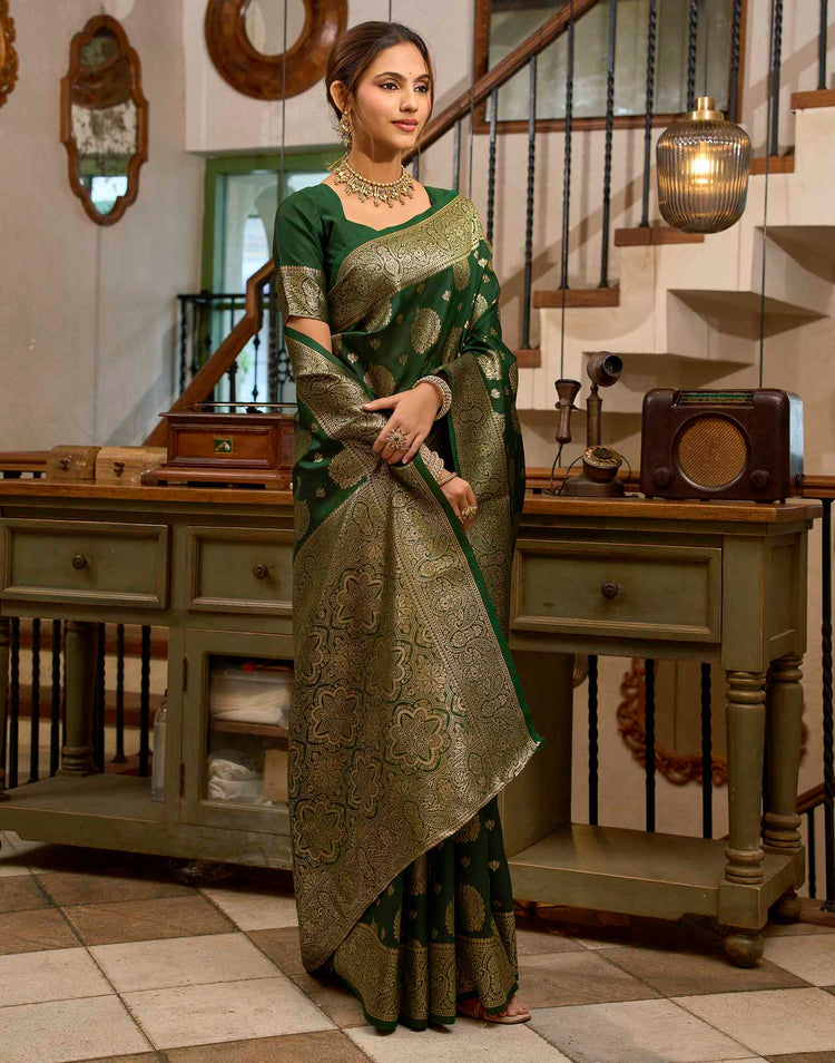 Dark Green Silk Woven Banarasi Saree