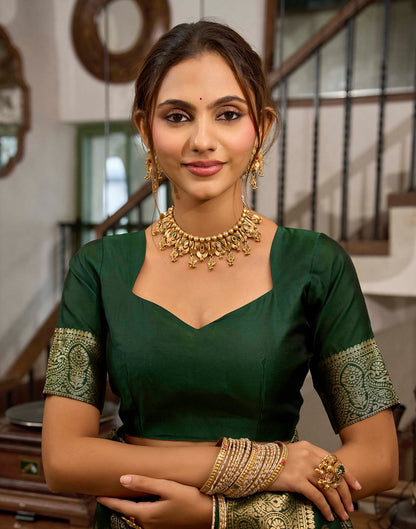 Dark Green Silk Woven Banarasi Saree