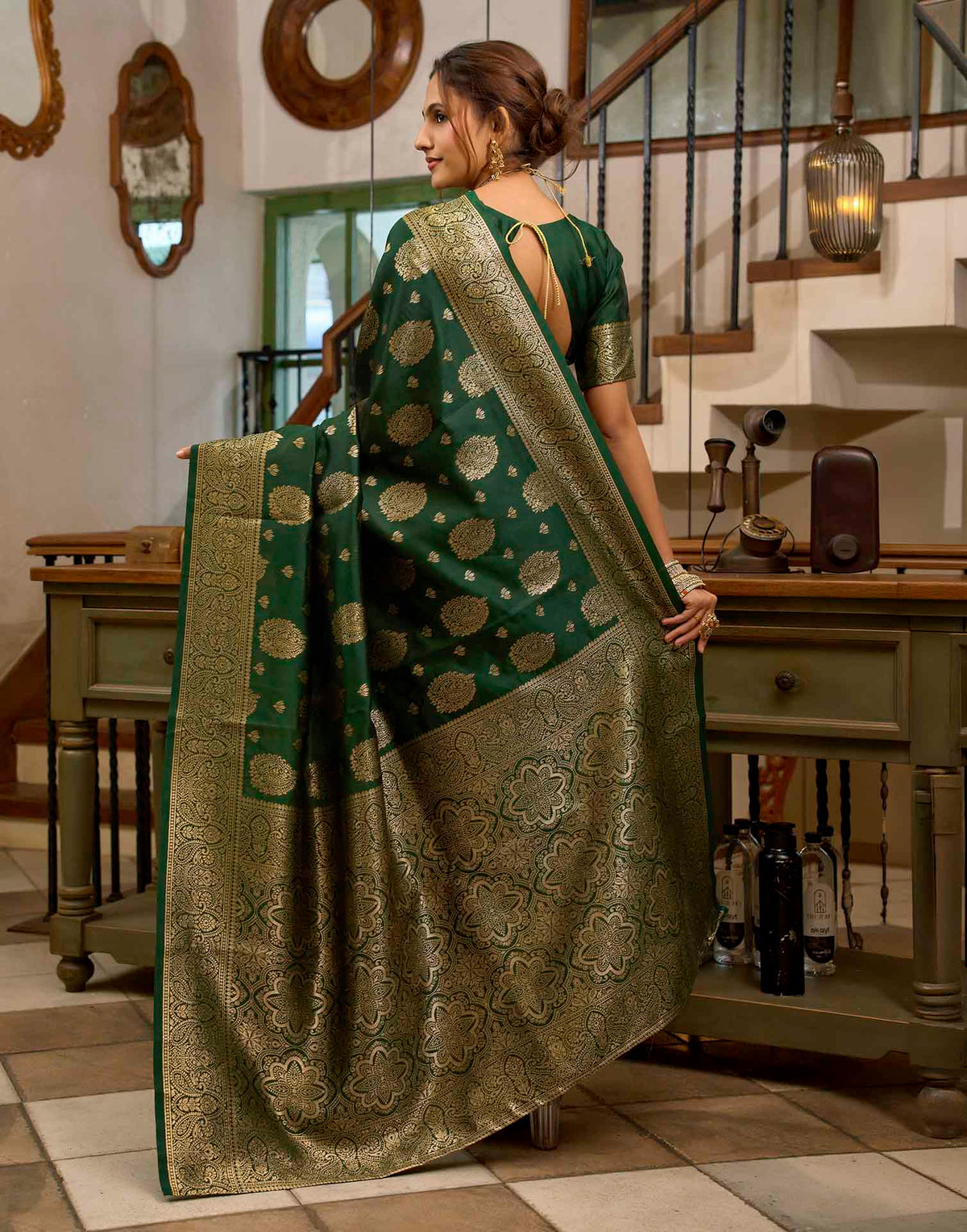 Dark Green Silk Woven Banarasi Saree