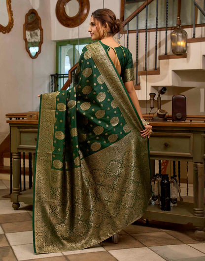 Dark Green Silk Woven Banarasi Saree