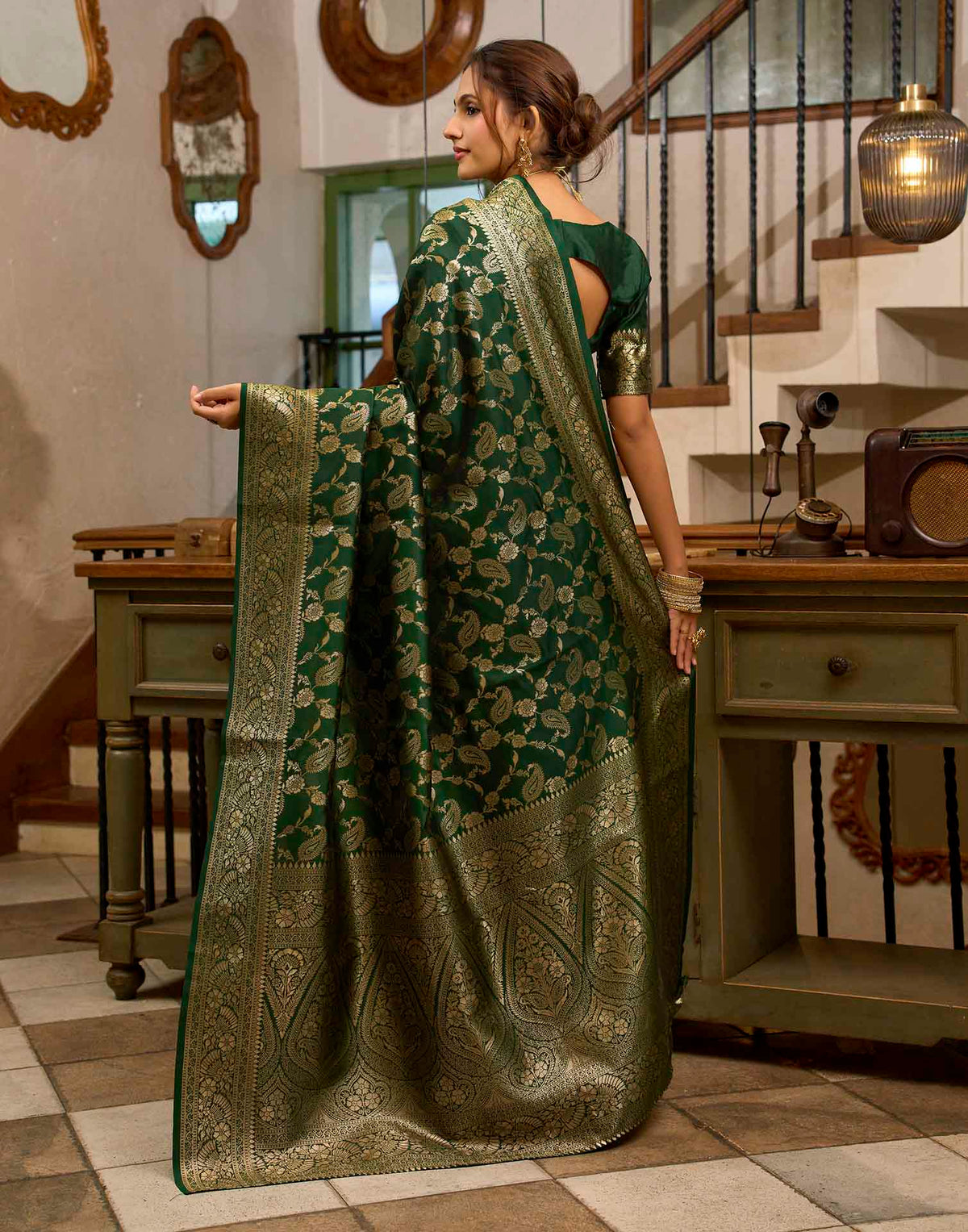 Dark Green Silk Woven Banarasi Saree