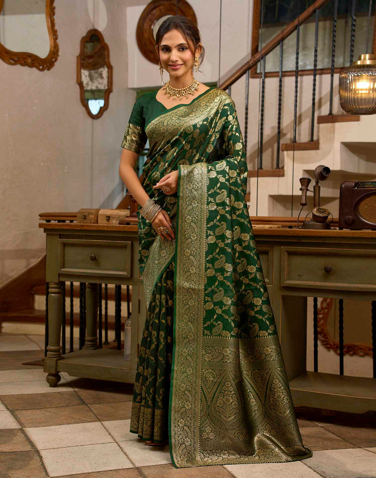 Dark Green Silk Woven Banarasi Saree