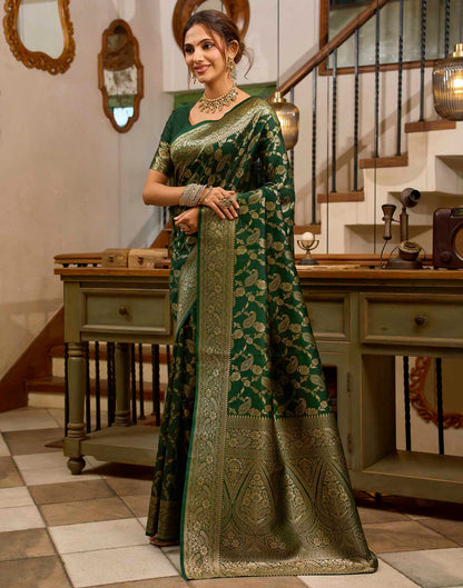 Dark Green Silk Woven Banarasi Saree