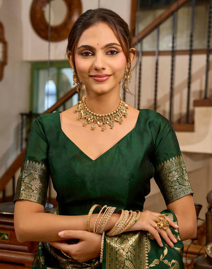 Dark Green Silk Woven Banarasi Saree