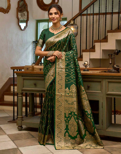 Dark Green Silk Woven Banarasi Saree