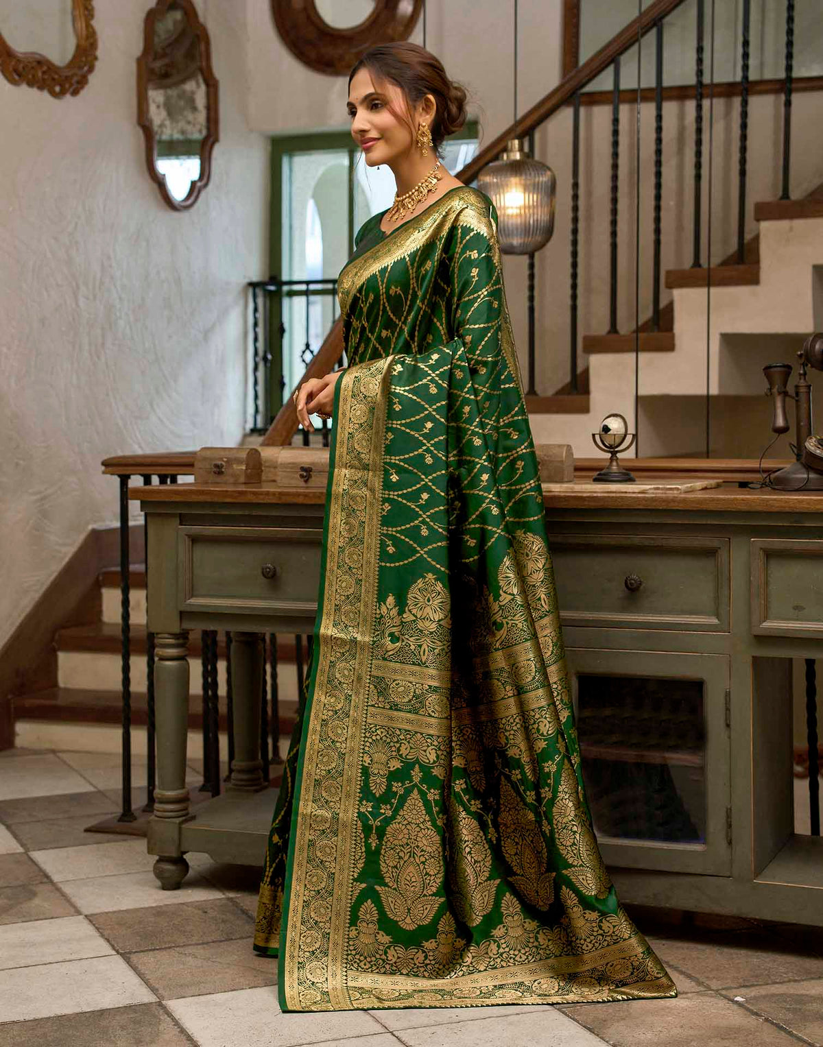 Dark Green Silk Woven Banarasi Saree