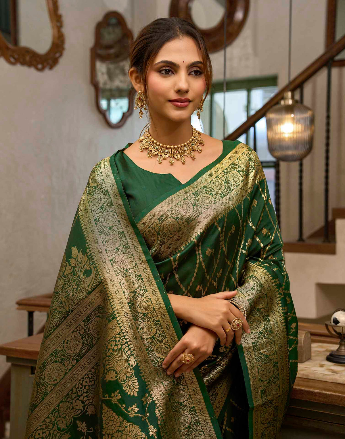 Dark Green Silk Woven Banarasi Saree