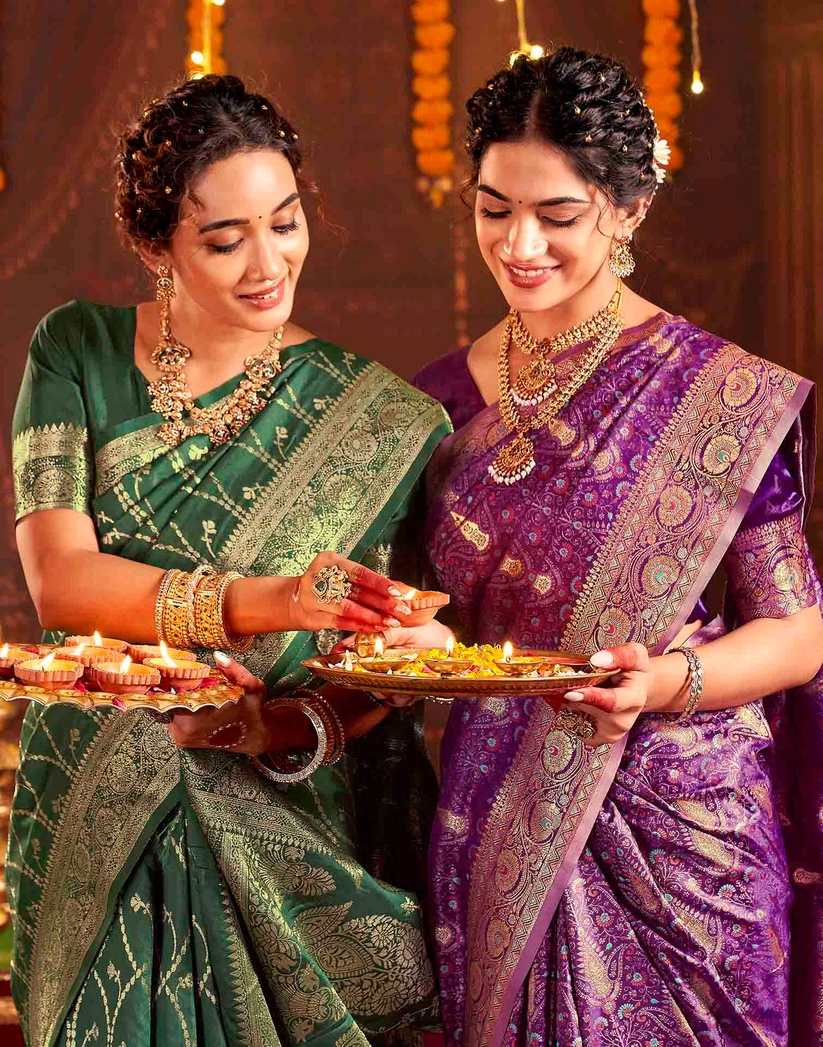 Dark Green Silk Woven Banarasi Saree