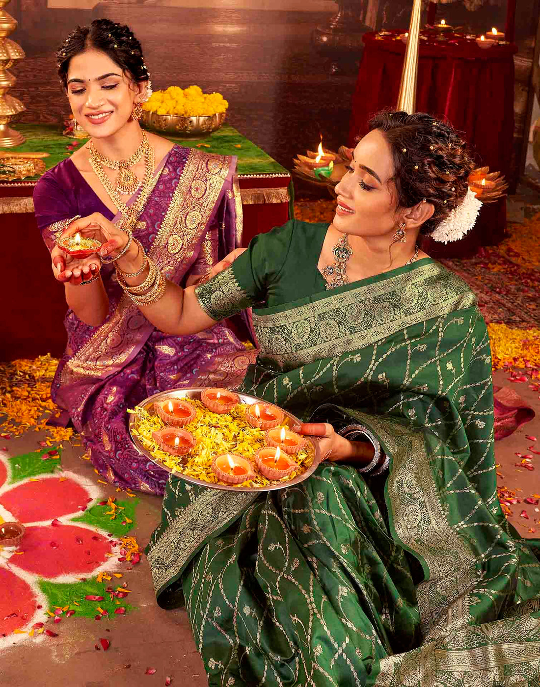 Dark Green Silk Woven Banarasi Saree