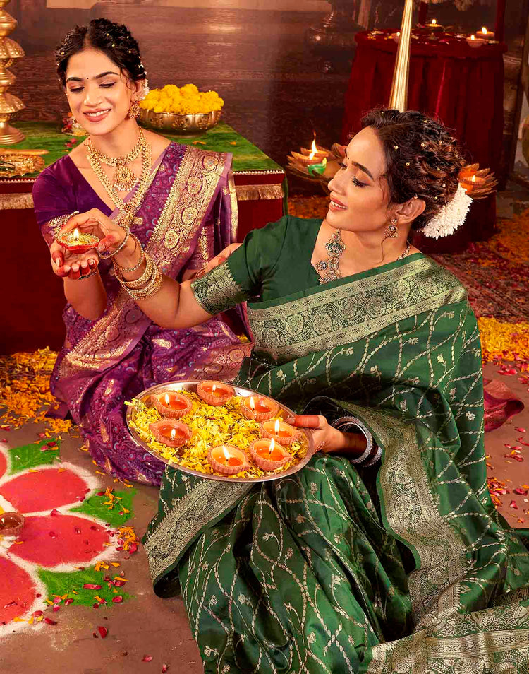 Dark Green Silk Woven Banarasi Saree