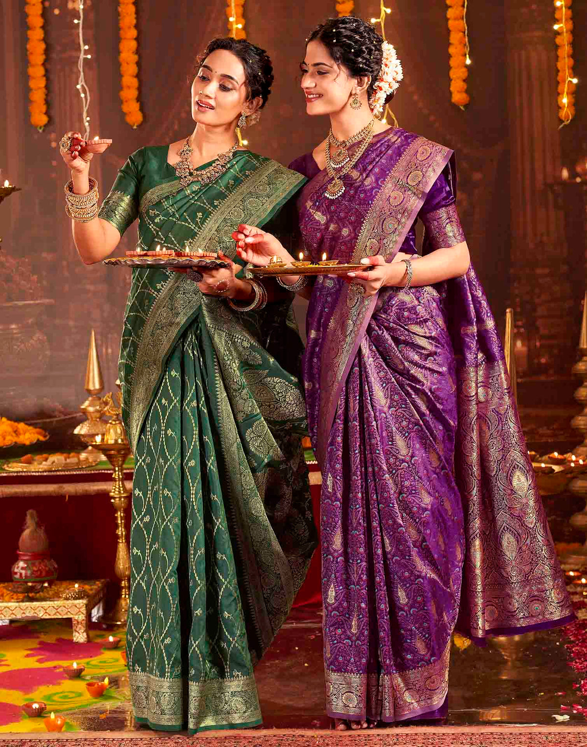 Dark Green Silk Woven Banarasi Saree