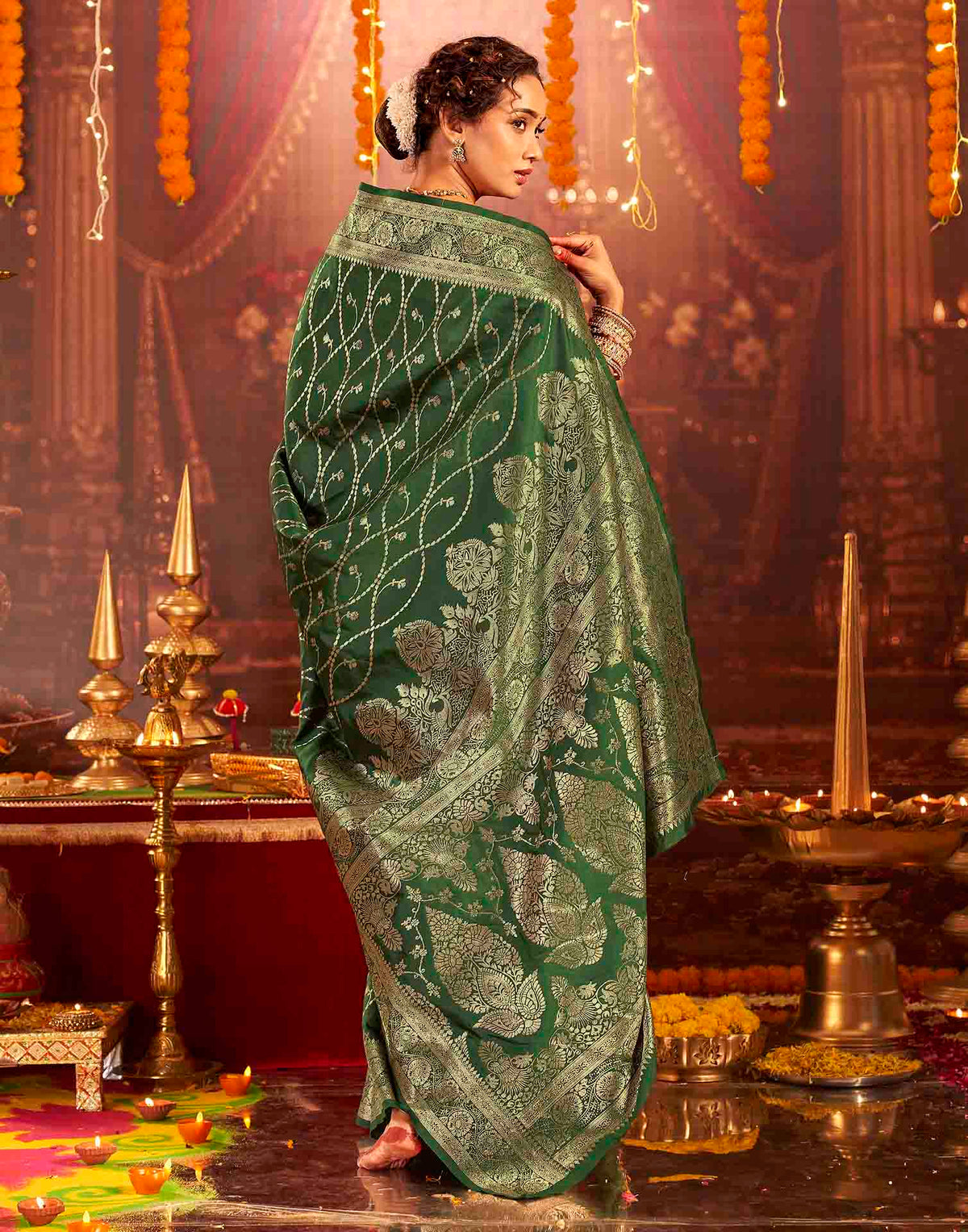 Dark Green Silk Woven Banarasi Saree