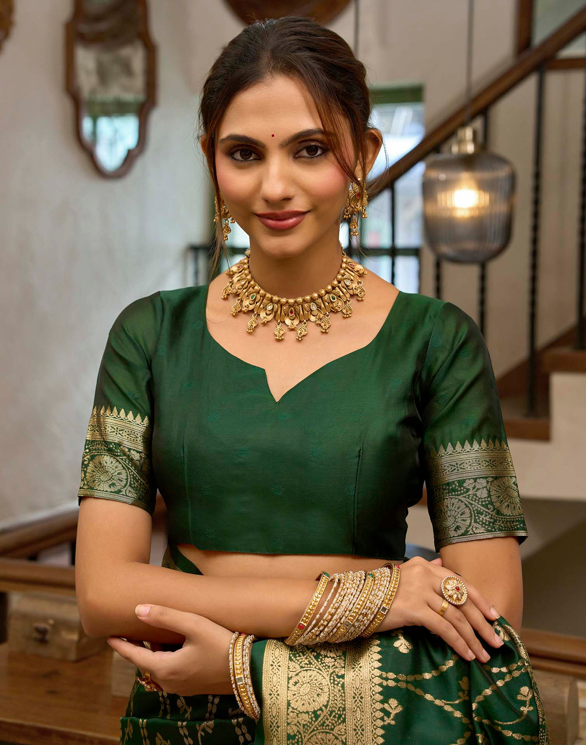 Dark Green Silk Woven Banarasi Saree