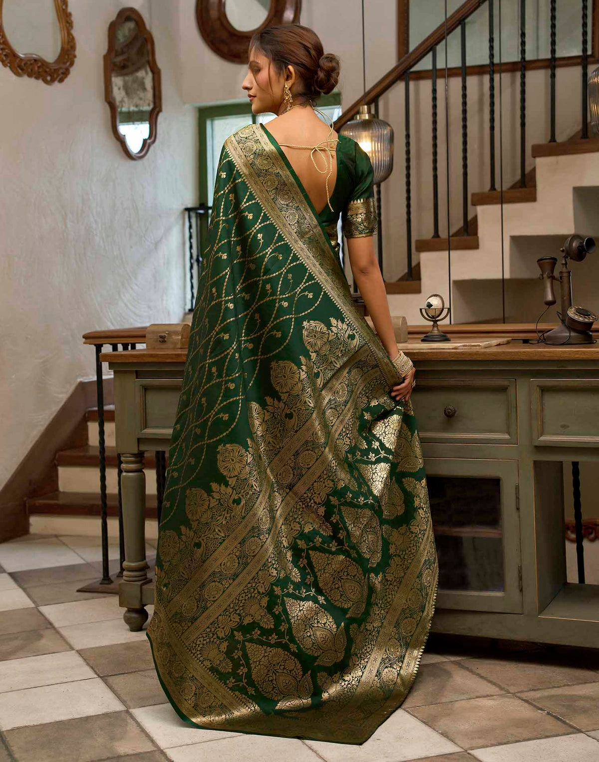 Dark Green Silk Woven Banarasi Saree