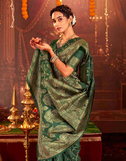 Dark Green Silk Woven Banarasi Saree