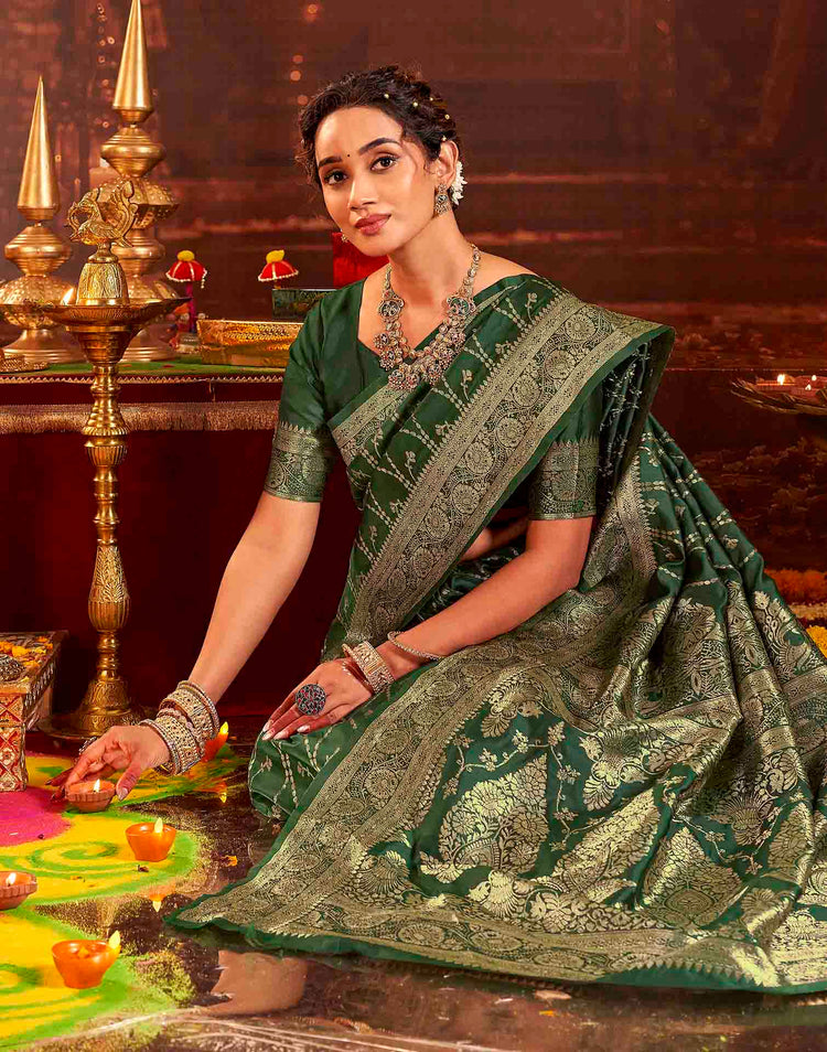 Dark Green Silk Woven Banarasi Saree