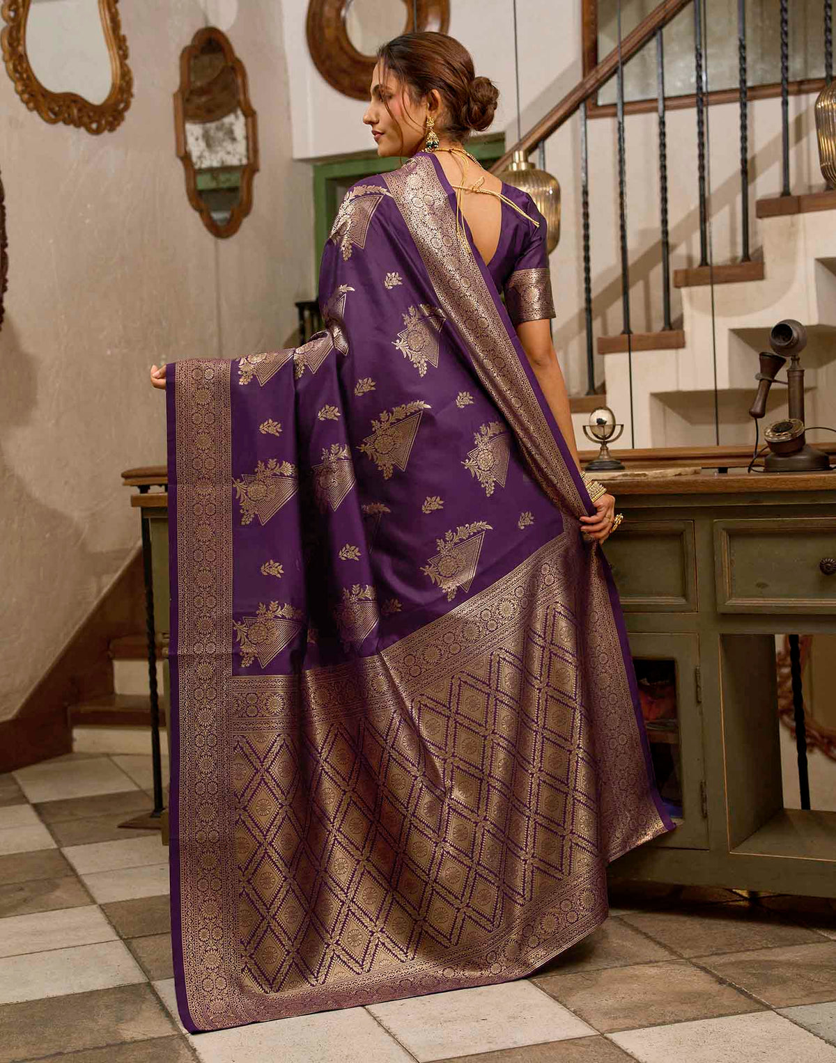 Wine Silk Woven Banarasi Saree