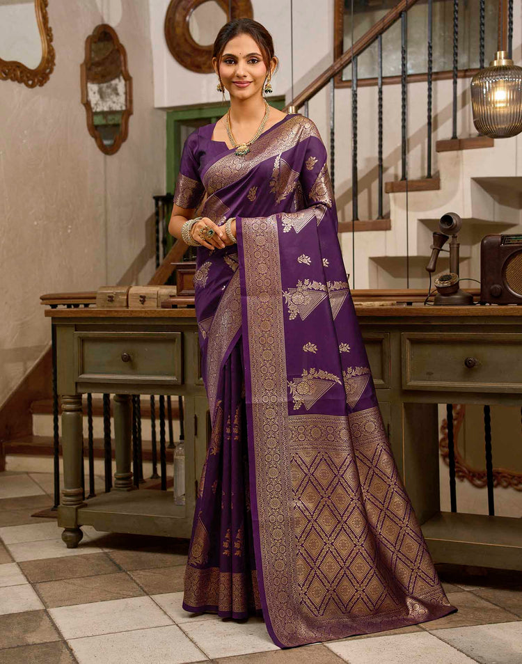 Wine Silk Woven Banarasi Saree