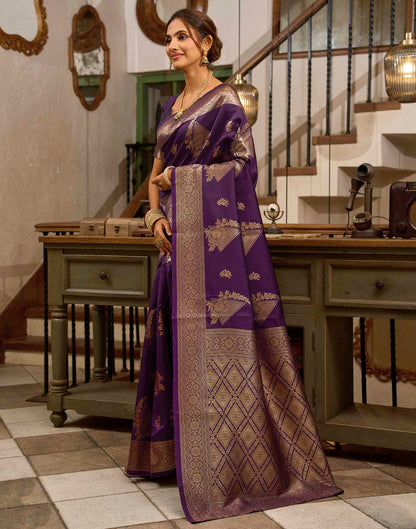 Wine Silk Woven Banarasi Saree