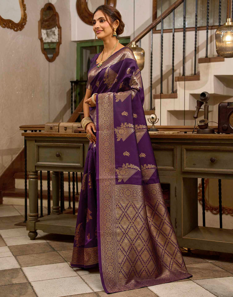 Wine Silk Woven Banarasi Saree
