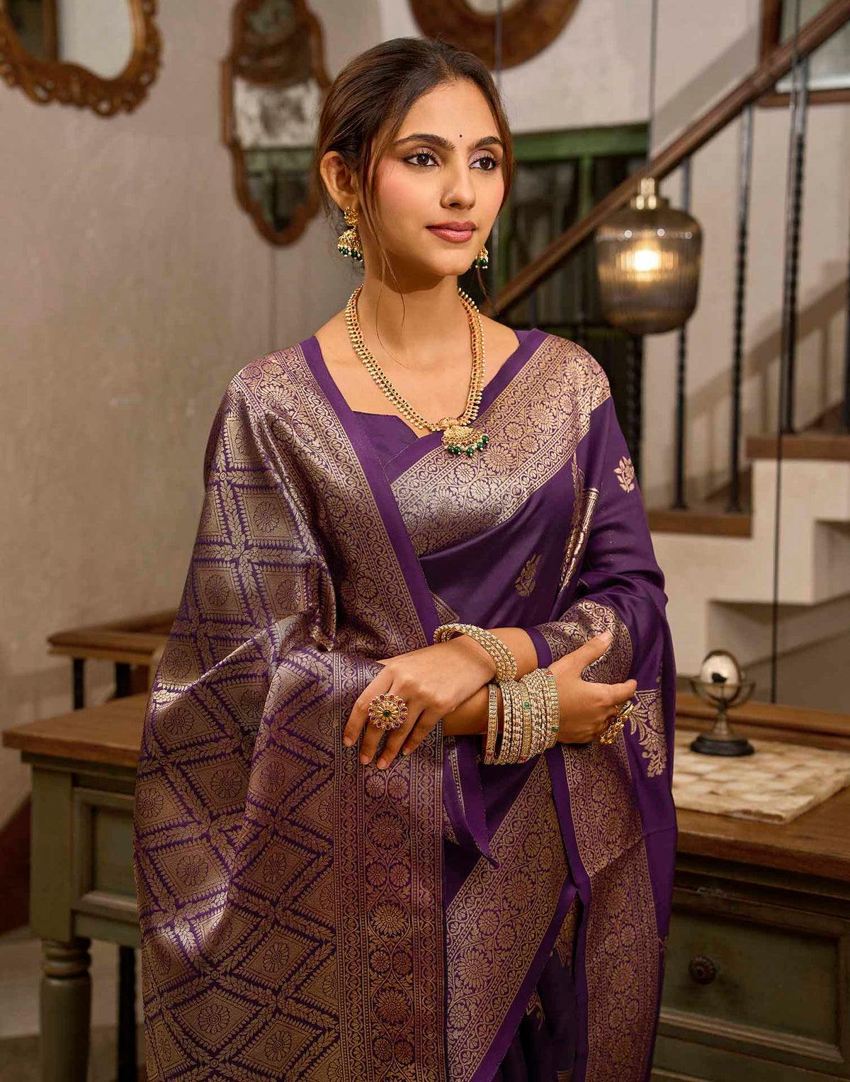 Wine Silk Woven Banarasi Saree