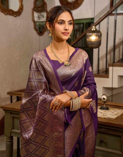 Wine Silk Woven Banarasi Saree