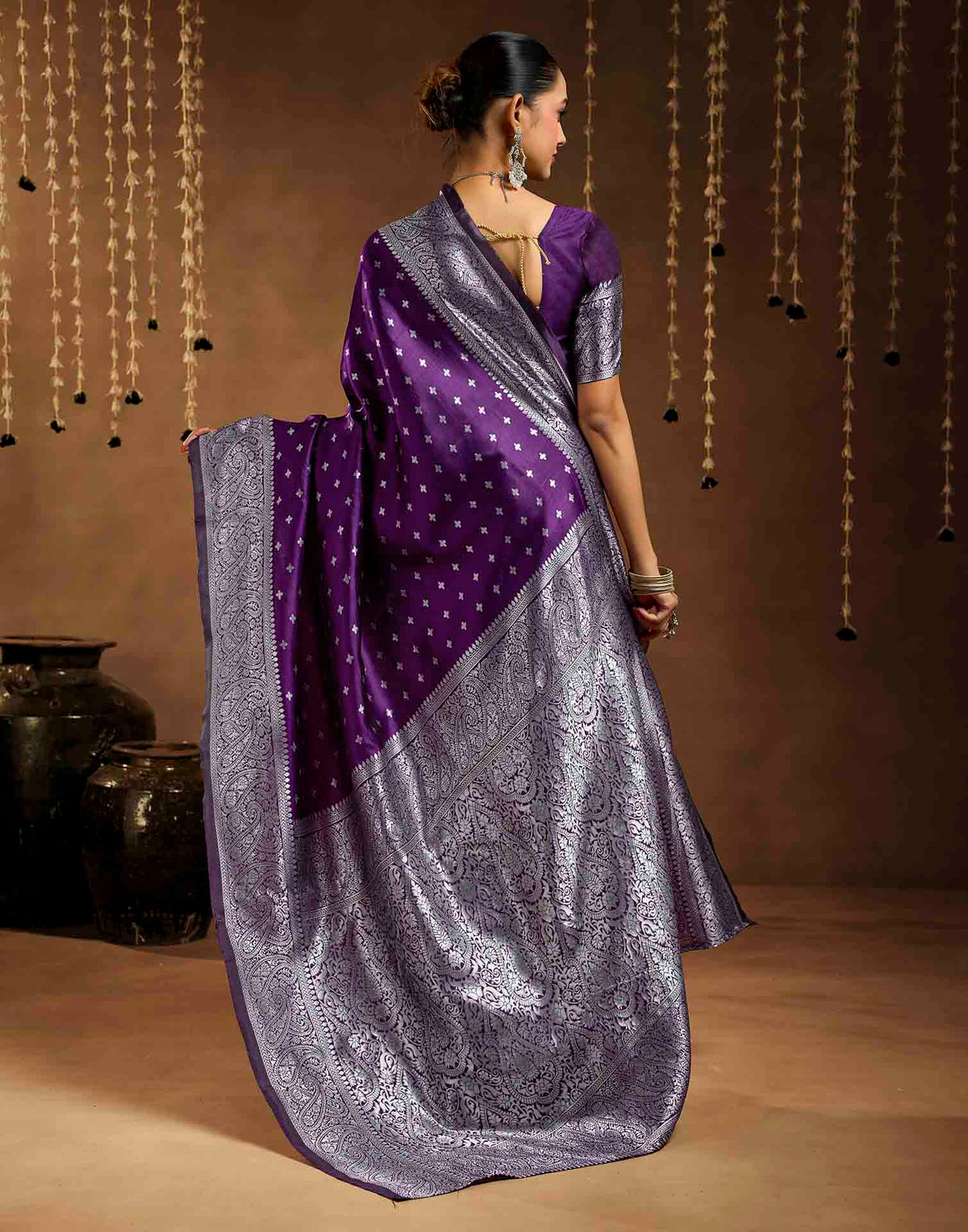 Wine Silk Woven Banarasi Saree