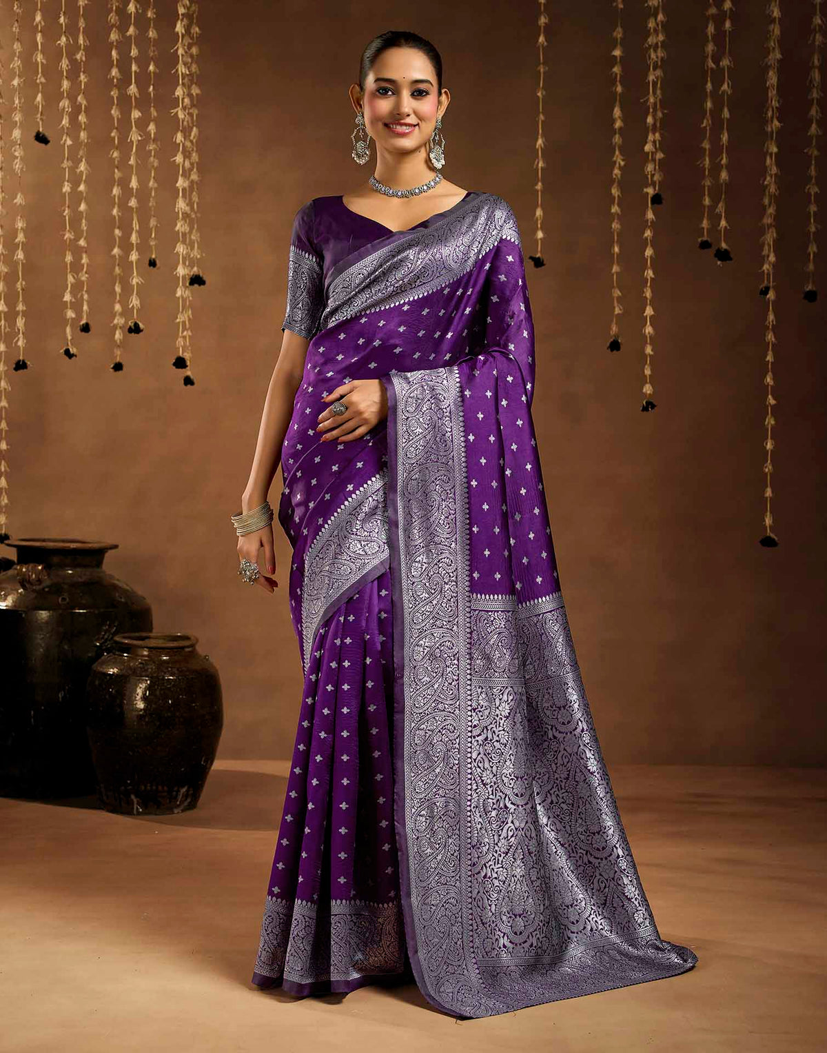 Wine Silk Woven Banarasi Saree
