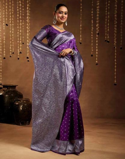 Wine Silk Woven Banarasi Saree