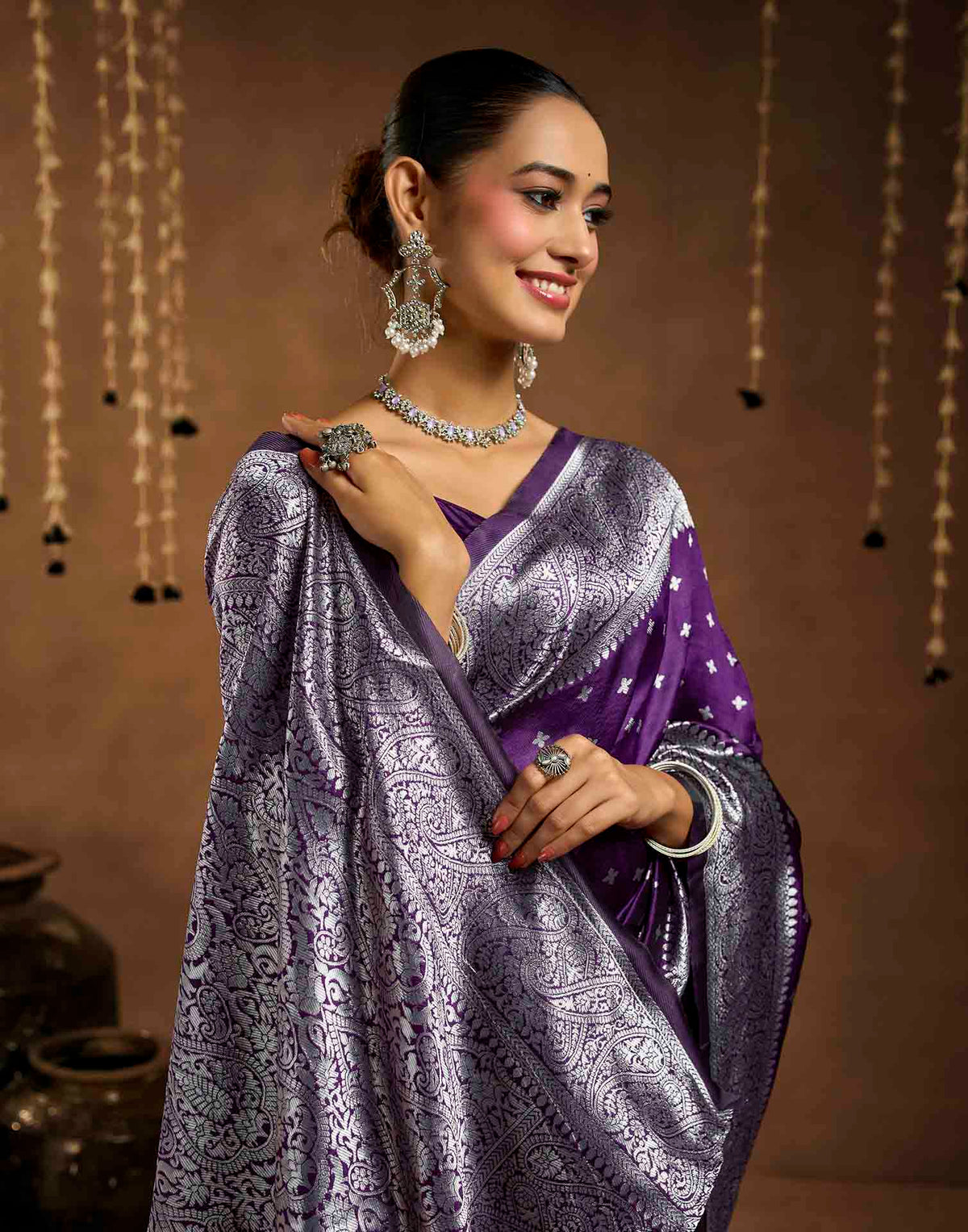 Wine Silk Woven Banarasi Saree
