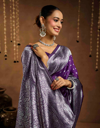 Wine Silk Woven Banarasi Saree