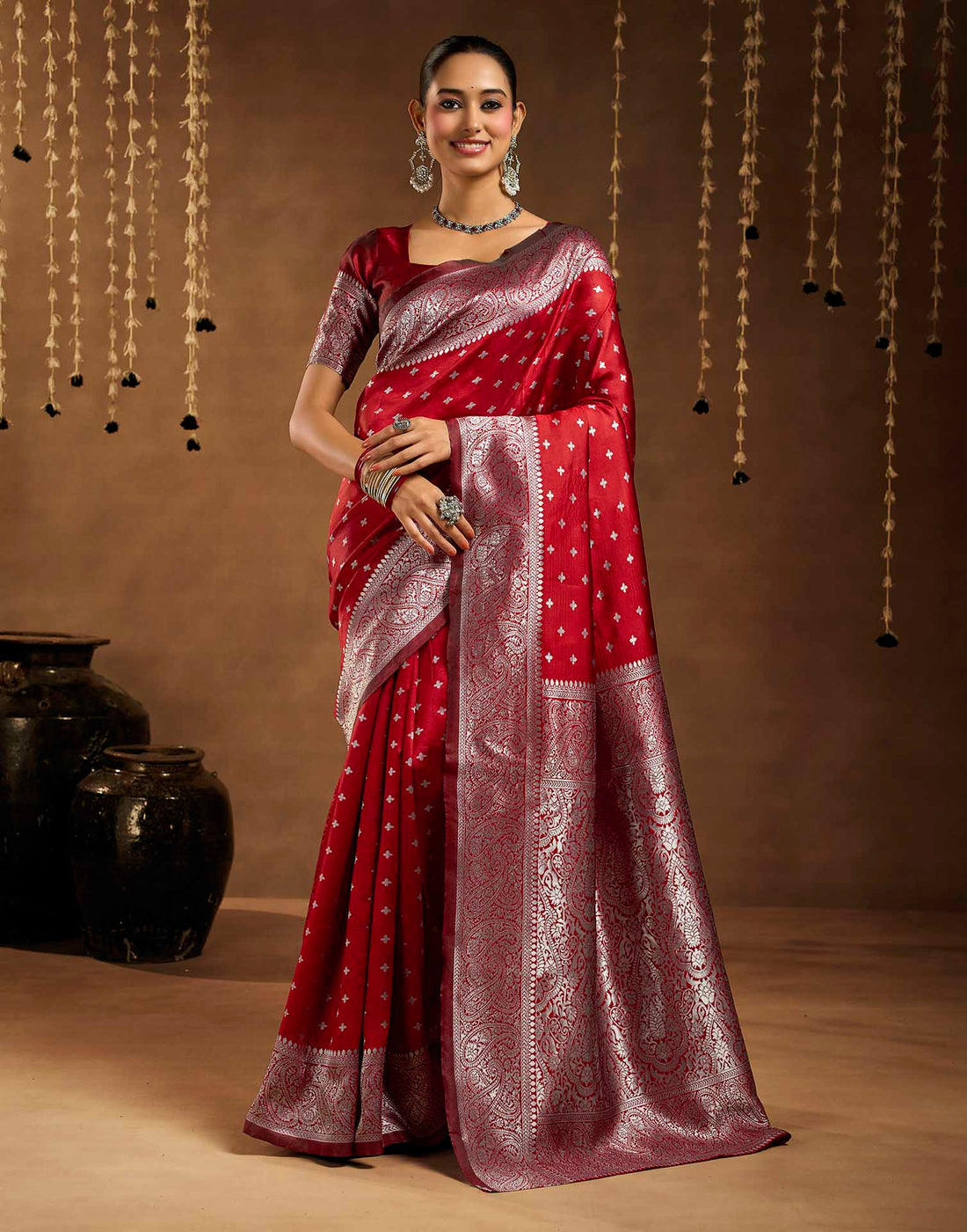 Red Silk Woven Banarasi Saree