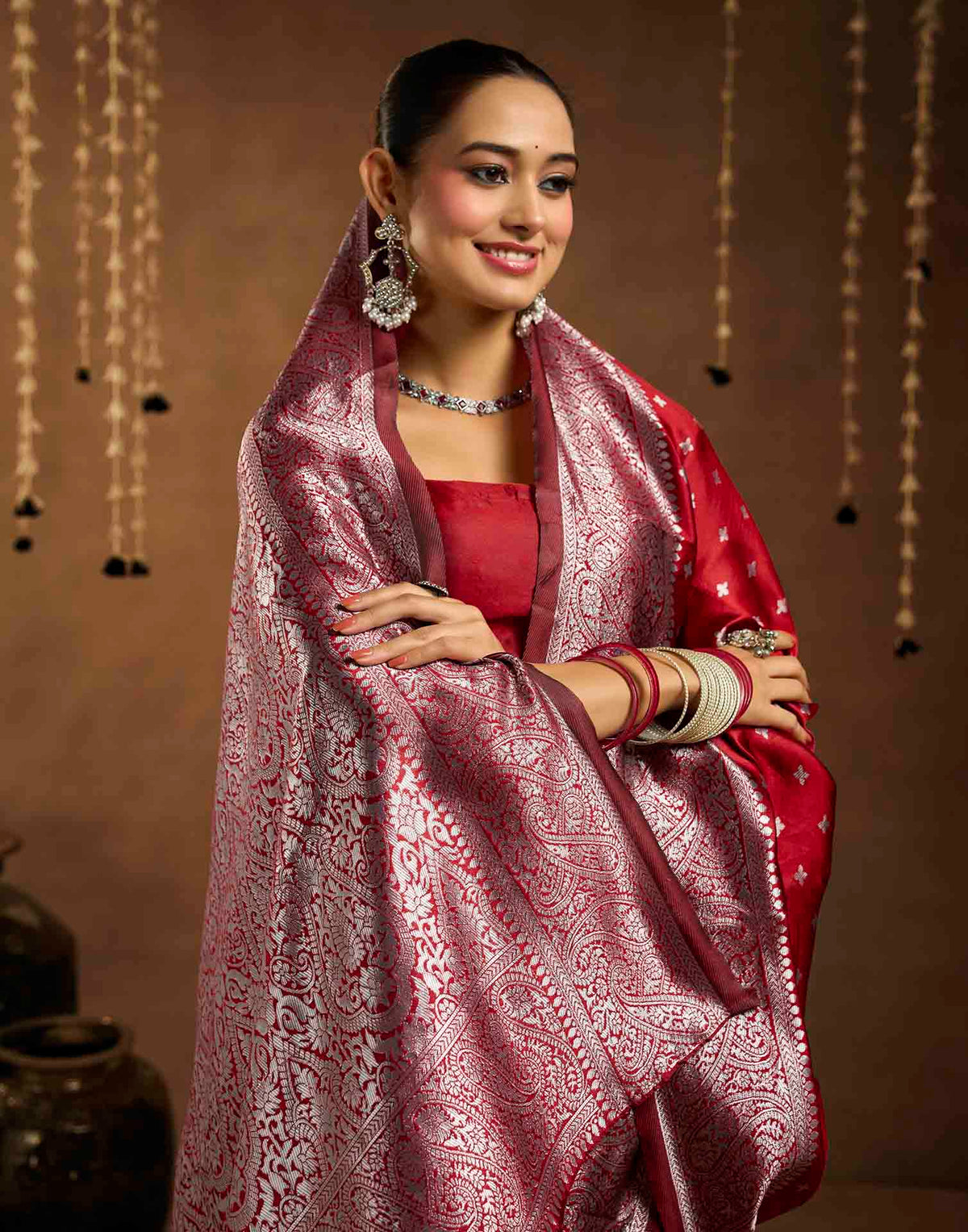 Red Silk Woven Banarasi Saree